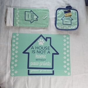 Home Collection Mint and Navy Pet-Themed Kitchen Set